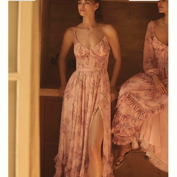 V Chapman Carmen corset front slit ruffled gown - Picture 1 of 5